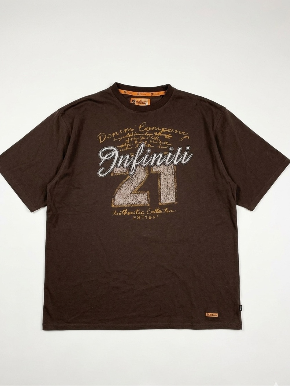 Infiniti Design Vintage Graphic T-Shirt Men's 3XL Brown Y2K Denim Company 21